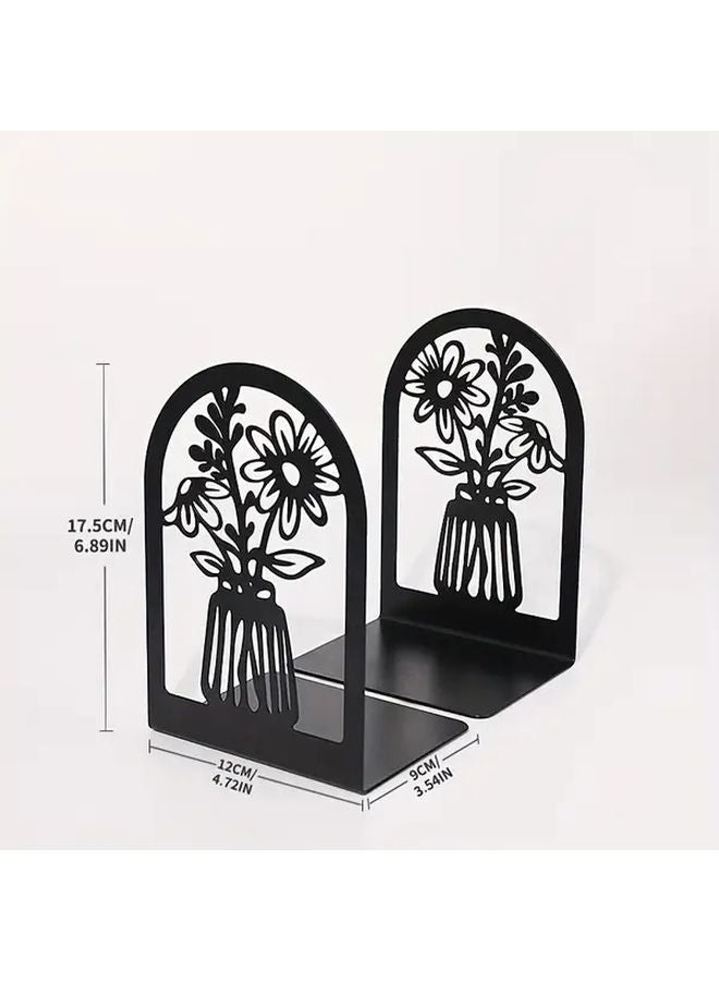 Oil Xiaoju Black Heavy Duty Metal Bookends Set Floral Arch Design Sturdy A Frame Shelf Supporters - Image 5